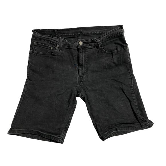Levi’s 505 Jean Shorts Men’s Size 38 Solid Black Stretch Denim Cutoff Style 10' - Picture 1 of 7